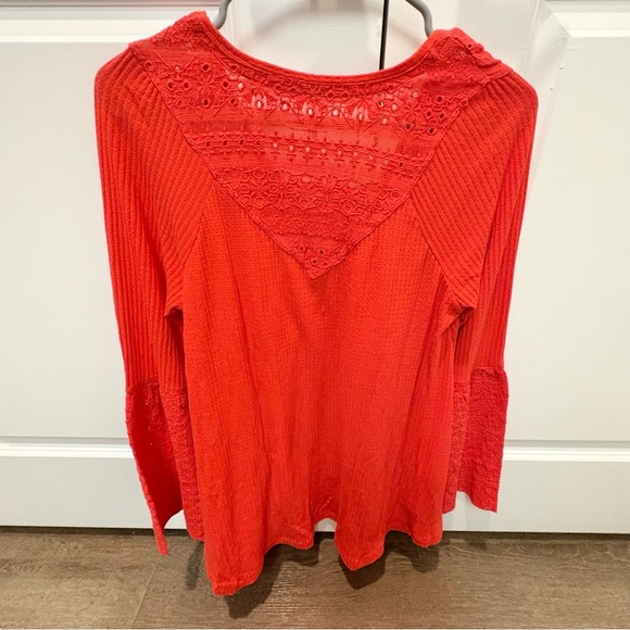Free People Parisian Nights Bell Sleeve Blouse Top Vermillion Red Size XS - Picture 3 of 6
